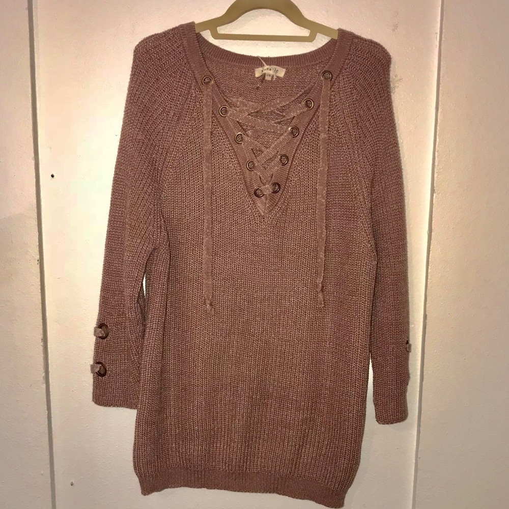 Lace Up Sweater Dress
